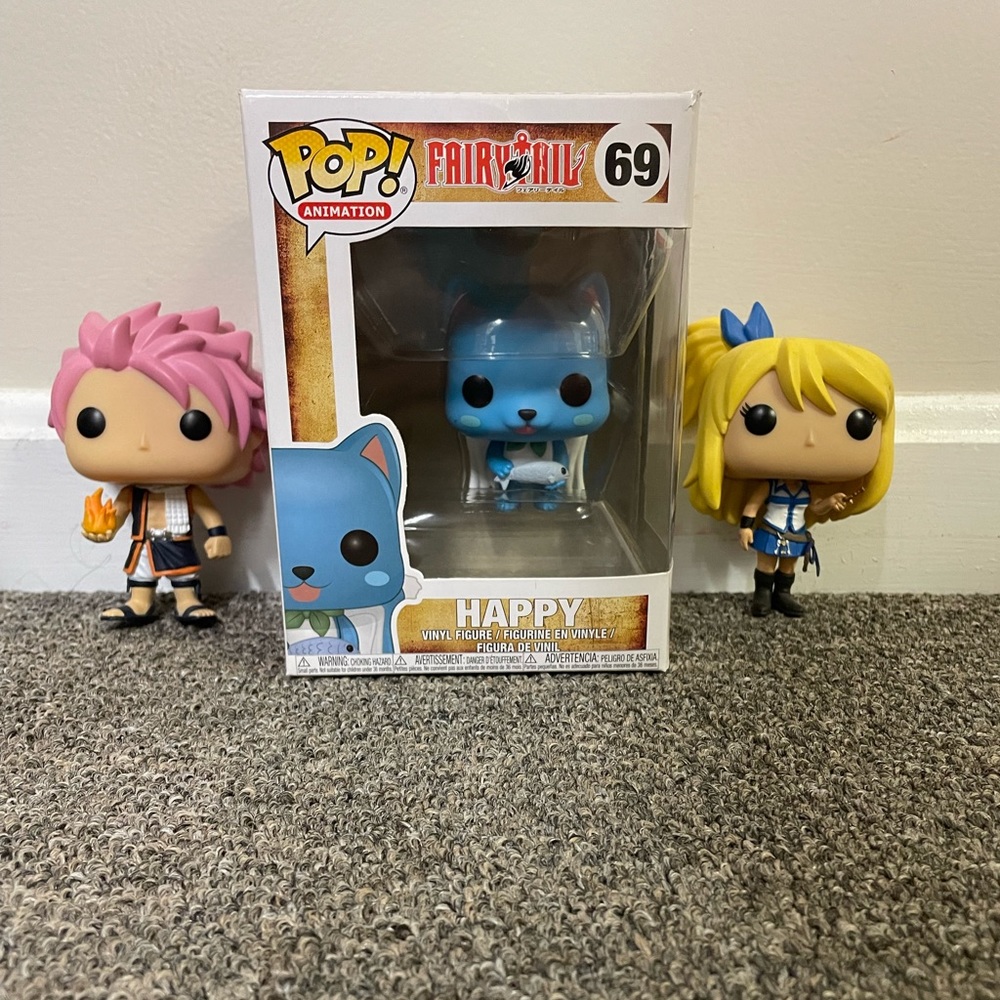 Full set Fairt Tail anime Funko Pops, Natsu Dragneel, Lucy Heartfilia and Happy